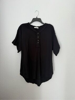 Zenana Button Up Henley Tunic Short Sleeve Top